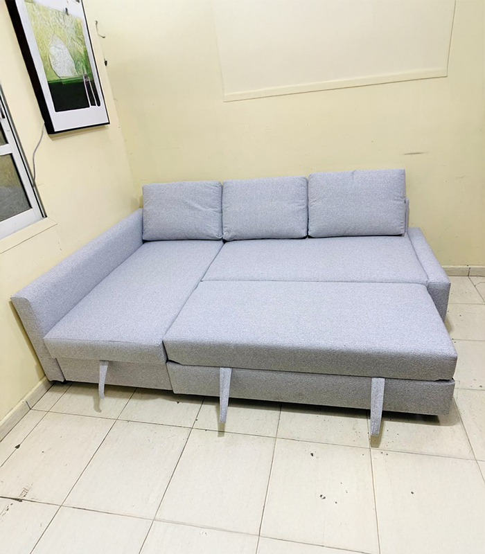 1-1 IKEA L-Shaped Sofa with Premium Combed Upholstery – Modern Grey Corner Sofa - Image 1
