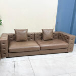 Modern Tufted 3-Seater Leather Sofa (Brown) | Used Sofa & Living Room Sofa