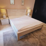 Used King Bed with Mattress & 2 Side Tables | White Wood Bedroom Furniture UAE