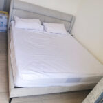 Used King Bed with Mattress | Light Grey Upholstered Bedroom Furniture UAE