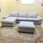 Ikea L-Shaped Sectional Sofa with New Upholstery & Ottoman (Light Grey) | Used Sofa & Living Room Sofa