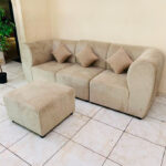 Modern 3-Seater Sofa with Ottoman & Pillows (Beige) | Used Sofa & Living Room Sofa