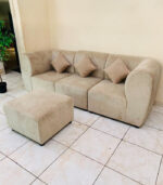 Modern 3-Seater Sofa with Ottoman & Pillows (Beige) | Used Sofa & Living Room Sofa