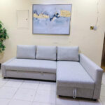 Ikea L-Shaped Sectional Sofa Bed with New Upholstery (Light Grey) | Used Sofa & Living Room Sofa