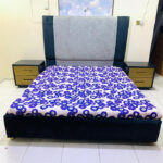 Modern Navy & Gold Used King Bed Set with Mattress & 2 Side Tables | Quality Used Furniture