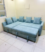 IKEA L-Shaped Sofa Bed with Storage & New Combed Upholstery – Light Blue Corner Sofa - Image 4