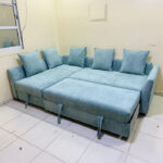 IKEA L-Shaped Sofa Bed with Storage & New Combed Upholstery – Light Blue Corner Sofa