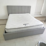 Modern Light Grey Upholstered King Bed Frame with Premium Mattress | Used Furniture