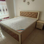 Glamorous Ivory & Gold Tufted King Bed Set with Mattress & 2 Nightstands | Used Furniture