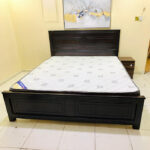 Used King Bed with Mattress & 1 Side Table | Dark Wood Bedroom Set UAE