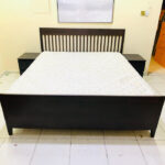 Dark Espresso Slatted King Bed Frame with Mattress & 2 Nightstands | Used Furniture