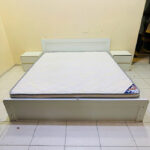 Modern White Minimalist King Bed Frame with Mattress & 2 Rounded Nightstands | Used Furniture