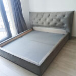 Plush Grey Tufted Upholstered King Platform Bed with Mattress | Used Furniture