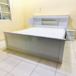 White King Platform Bed with Bookcase Storage Headboard, Mattress & 2 Nightstands | Used Furniture