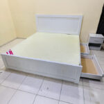 Used King Bed with Storage, Mattress & 1 Side Table | White Bedroom Furniture UAE