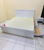 Used King Bed with Storage, Mattress & 1 Side Table | White Bedroom Furniture UAE