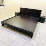 Sleek Dark Espresso King Platform Bed with Panel Headboard, Mattress & 2 Nightstands | Used Furniture