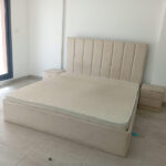 Beige Channel Tufted Upholstered King Bed with Mattress & 2 Nightstands | Used Furniture