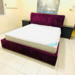 Plush Deep Purple Velvet Tufted King Bed with Mattress & 2 Black Nightstands | Used Furniture
