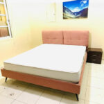 Dusty Rose Pink Upholstered King Bed with Mattress & Nightstand | Used Furniture