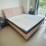 Peach Upholstered King Bed Set with Tufted Headboard, Mattress & 2 Nightstands | Used Furniture