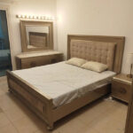 Champagne Gold Tufted King Bed Set with Mattress, 2 Nightstands, Dresser & Lighted Mirror | Used Furniture