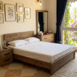 Rustic Walnut Wood King Bed Set with Mattress, Nightstand & Dresser with Mirror | Used Furniture