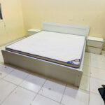 Modern White Wooden King Bed Set with Mattress & 2 Curved Two-Drawer Nightstands | Used Furniture