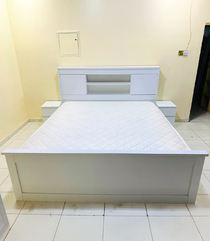 75 White Wooden King Storage Bed Set with Headboard Shelves, Mattress & 2 Nightstands | Used Furniture - Image 1