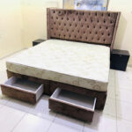 Brown Tufted Velvet Wingback King Storage Bed Set with Mattress & 2 Nightstands | Used Furniture