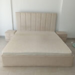 Beige Channel-Tufted Upholstered King Bed Set with Mattress & 2 Nightstands | Used Furniture