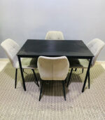 Modern 4-Seater Dining Table Set with Upholstered Chairs (Black & Beige) | Used Dining Set & Pre-Owned Kitchen Furniture - Image 2