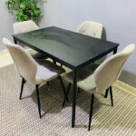 Modern 4-Seater Dining Table Set with Upholstered Chairs (Black & Beige) | Used Dining Set & Pre-Owned Kitchen Furniture