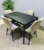 Modern 4-Seater Dining Table Set with Upholstered Chairs (Black & Beige) | Used Dining Set & Pre-Owned Kitchen Furniture