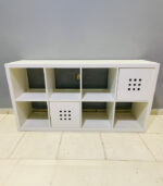 Modern White IKEA TV Stand & Media Console with Cube Storage and Cabinet Doors | Used TV Table & Pre-Owned Furniture - Image 2