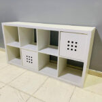 Modern White IKEA TV Stand & Media Console with Cube Storage and Cabinet Doors | Used TV Table & Pre-Owned Furniture