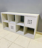 Modern White IKEA TV Stand & Media Console with Cube Storage and Cabinet Doors | Used TV Table & Pre-Owned Furniture