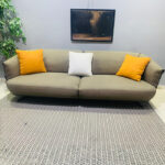 Pre-Owned Taupe 3-Seater Sofa with Accent Pillows — Used Modern Living Room Couch
