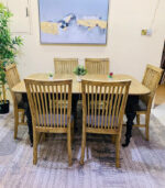 Classic 6-Seater Wooden Dining Table Set with Slatted-Back Chairs (Natural Wood & Black) | Used Dining Set & Pre-Owned Furniture - Image 2