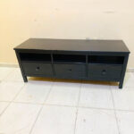 Classic Black Wood IKEA TV Stand & Media Console with Three Open Shelves and Drawers | Used TV Table & Pre-Owned Furniture