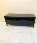 Classic Black Wood IKEA TV Stand & Media Console with Three Open Shelves and Drawers | Used TV Table & Pre-Owned Furniture