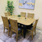 Classic 6-Seater Wooden Dining Table Set with Slatted-Back Chairs (Natural Wood & Black) | Used Dining Set & Pre-Owned Furniture