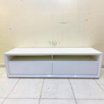 Modern Minimalist White Home Centre TV Stand & Media Console with Open Shelving and Wide Drawers | Used TV Table & Pre-Owned Furniture