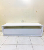 Modern Minimalist White Home Centre TV Stand & Media Console with Open Shelving and Wide Drawers | Used TV Table & Pre-Owned Furniture