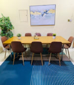 Spacious 8-Seater Wooden Dining Table Set with Brown Upholstered Chairs (Natural Wood & Metal) | Used Dining Set & Pre-Owned Furniture - Image 2