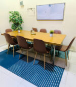 Spacious 8-Seater Wooden Dining Table Set with Brown Upholstered Chairs (Natural Wood & Metal) | Used Dining Set & Pre-Owned Furniture