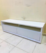 Modern Minimalist White Home Centre TV Stand & Media Console with Open Shelving and Wide Drawers | Used TV Table & Pre-Owned Furniture - Image 2