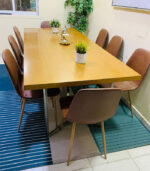 Spacious 8-Seater Wooden Dining Table Set with Brown Upholstered Chairs (Natural Wood & Metal) | Used Dining Set & Pre-Owned Furniture - Image 3