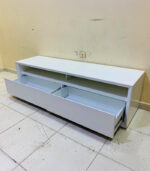 Modern Minimalist White Home Centre TV Stand & Media Console with Open Shelving and Wide Drawers | Used TV Table & Pre-Owned Furniture - Image 3