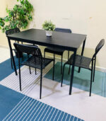 Modern 4-Seater Black Dining Table Set with Perforated Chairs | Used Dining Set & Pre-Owned Furniture - Image 2